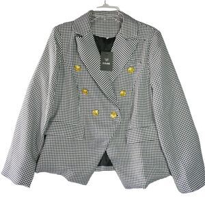 C Cline Womens Size 2XL Black White Gold Buttons Lined Blazer Jacket